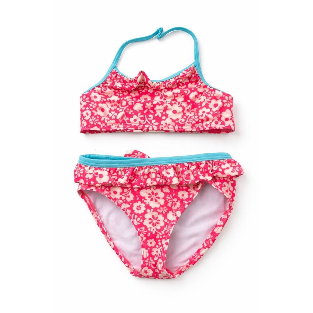 Mini Boden Girls Pink Floral Bikini Swimsuit Set 9/10